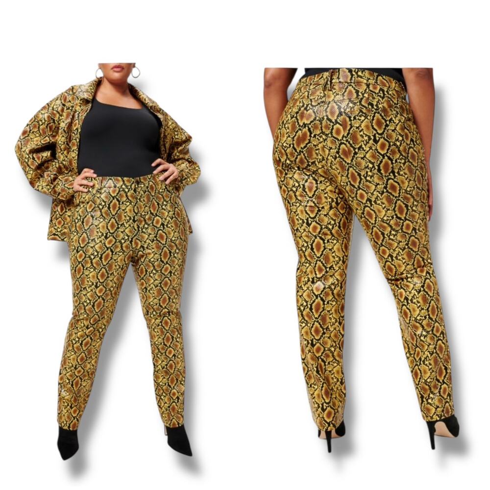 Good American faux leather snake print straight leg high rise pants NEW